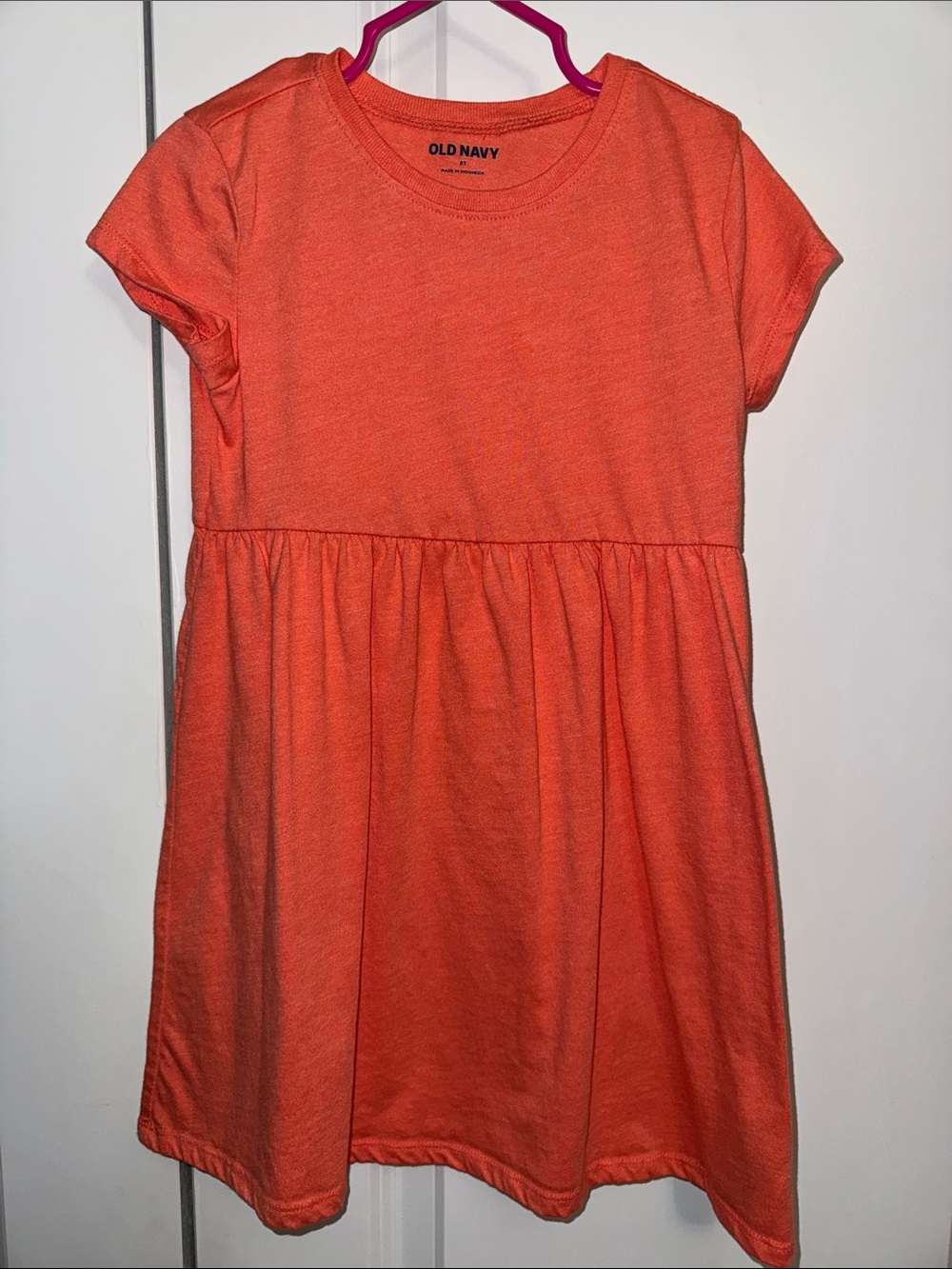 Old Navy Orange Short Sleeve Gathered Waist Dress